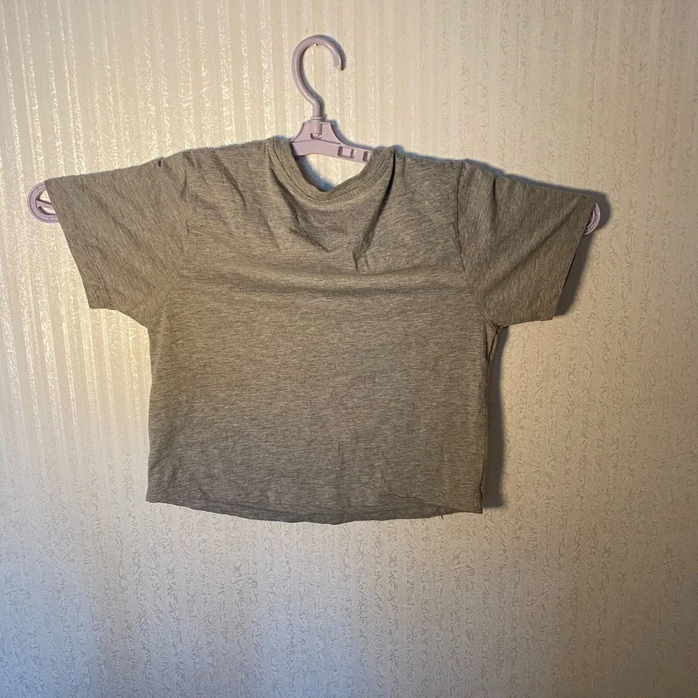 Star Wars Womens‎ Gray The Mandalorian Grogu Cute Frog Cropped T-Shirt Size SM